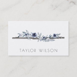 dusty blue flowers flute teacher business card