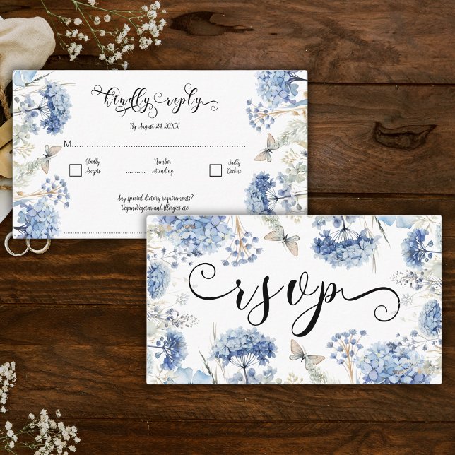 Dusty Blue Flowers Frame Traditional Wedding RSVP Enclosure Card (Creator Uploaded)
