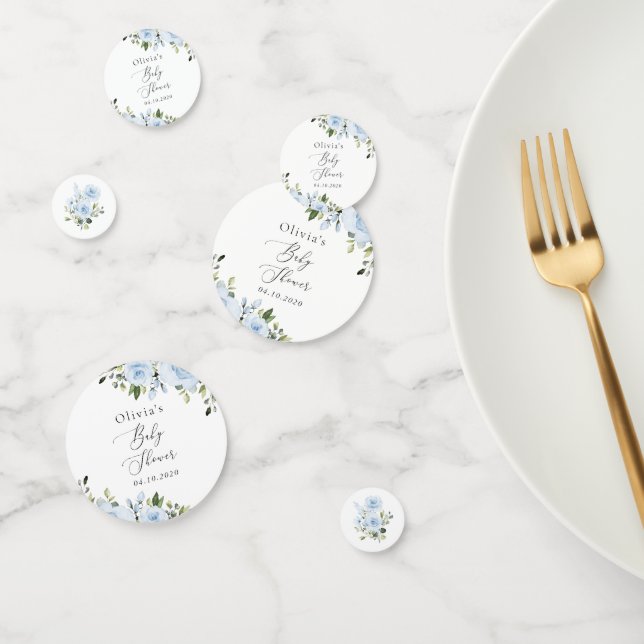 Dusty Blue Flowers, Greenery, Boho, Baby Shower Confetti (Group)