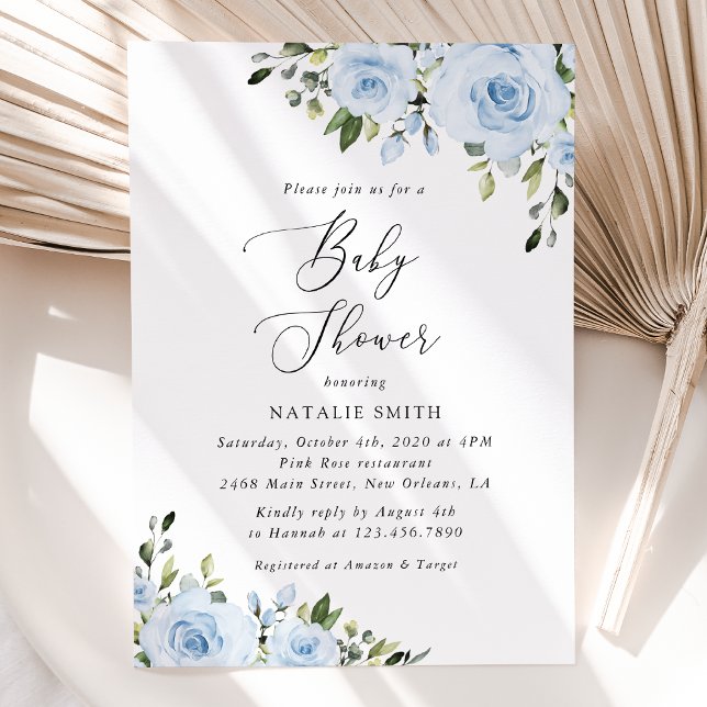 Dusty Blue Flowers, Greenery, Boho, Baby Shower Invitation (Creator Uploaded)
