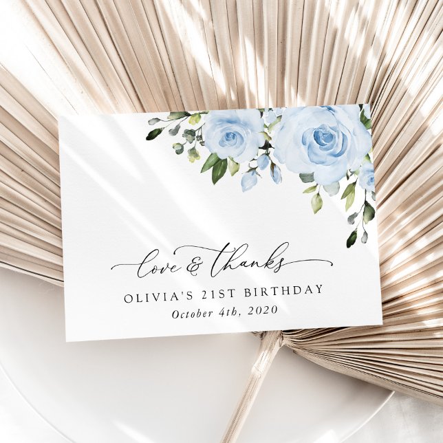 Dusty Blue Flowers, Greenery, Boho, Birthday Thank You Card (Creator Uploaded)