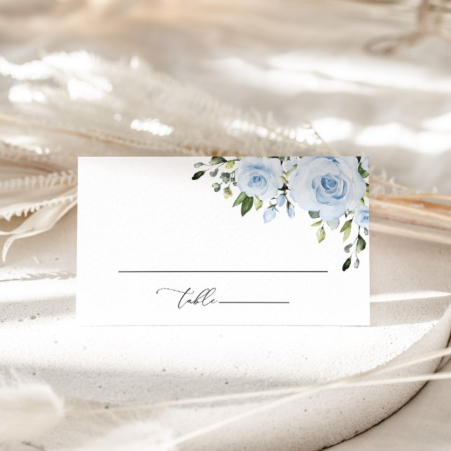 Dusty Blue Flowers, Greenery, Boho, Bridal Shower Place Card (Creator Uploaded)