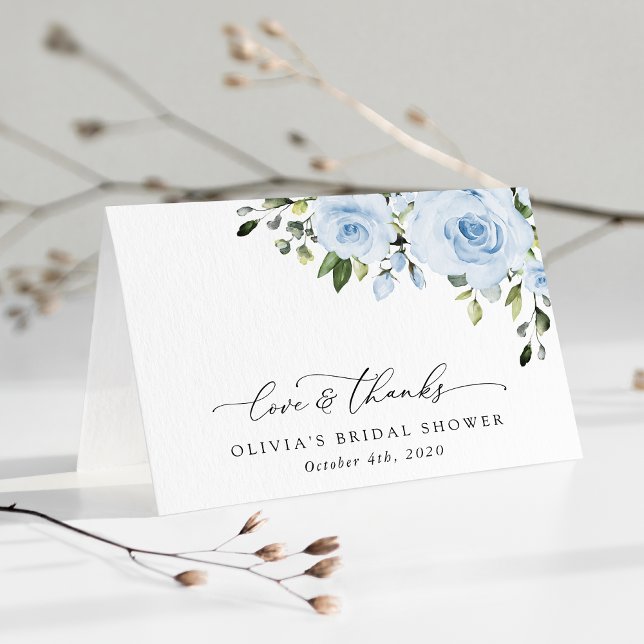Dusty Blue Flowers, Greenery, Boho, Bridal Shower Thank You Card (Creator Uploaded)