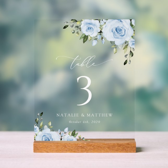 Dusty Blue Flowers, Greenery, Boho, Floral Wedding Acrylic Sign (Neutral)
