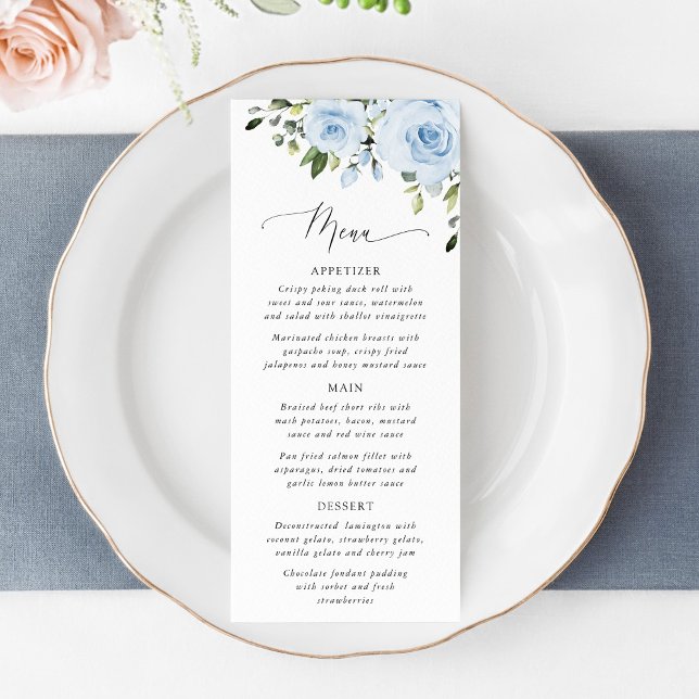 Dusty Blue Flowers, Greenery, Boho, Floral Wedding Menu (Creator Uploaded)
