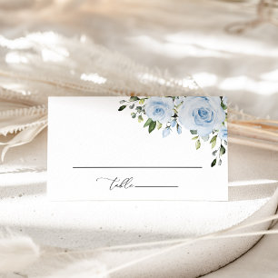 Dusty Blue Flowers, Greenery, Boho, Floral Wedding Place Card