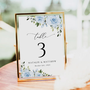 Dusty Blue Flowers, Greenery, Boho, Floral Wedding Table Number