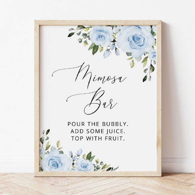 Dusty Blue Flowers, Greenery, Boho, Mimosa Bar  Poster (Creator Uploaded)