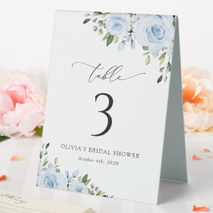 Dusty Blue Flowers, Greenery, Boho, Table Numbers