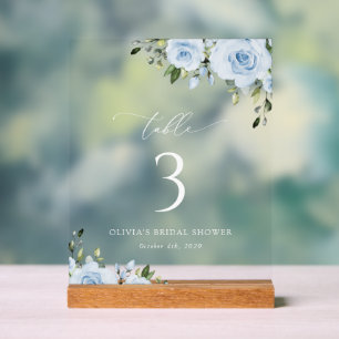 Dusty Blue Flowers, Greenery, Boho, Table Numbers Acrylic Sign