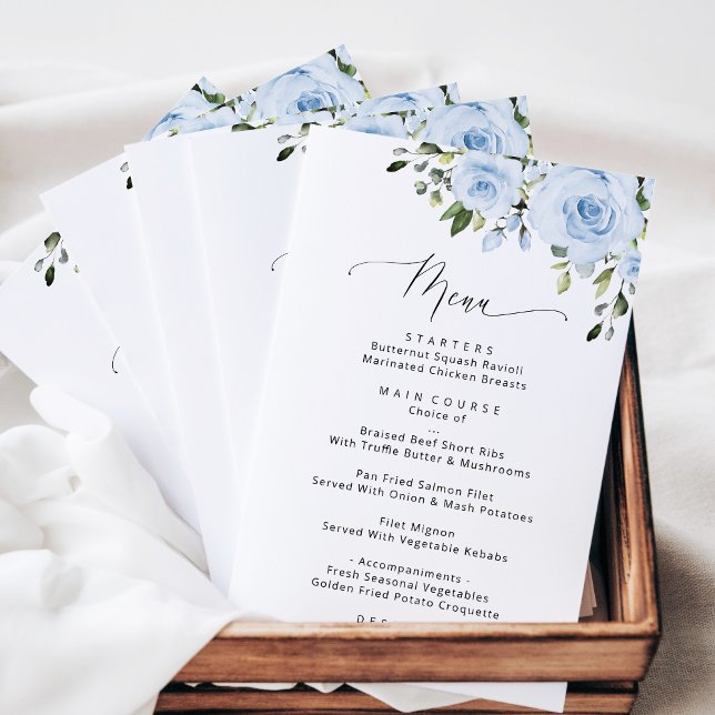 Dusty Blue Flowers, Greenery, Bridal Shower Menu (Creator Uploaded)