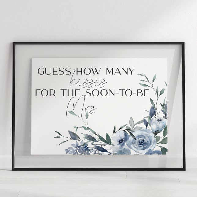 Dusty Blue Flowers Guess How Many Kisses Game Poster (Creator Uploaded)