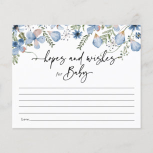 Dusty Blue Flowers Hopes & Wishes Baby Shower Card