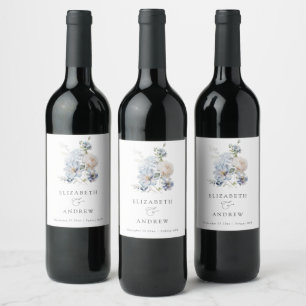 Dusty Blue Flowers Modern Wedding Wine Label