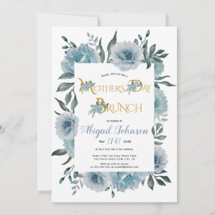 Dusty blue flowers Mothers Day brunch Invitation