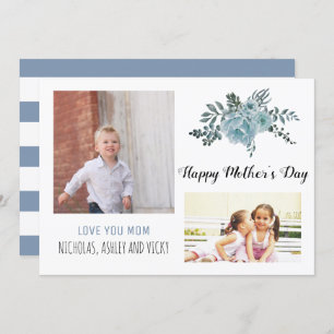 Dusty blue flowers Mother's Day floral photo Card
