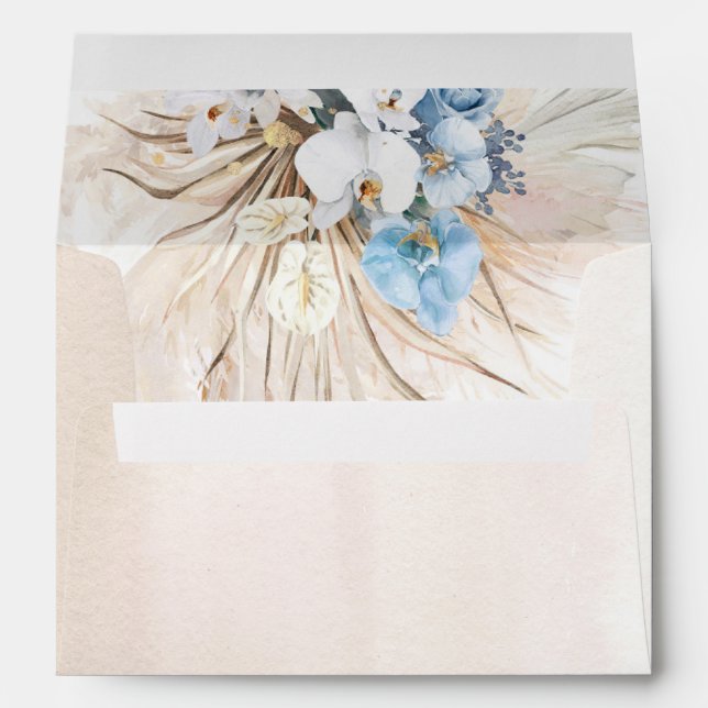 Dusty Blue Flowers Pampas Grass White Orchids Enve Envelope (Back (Bottom))