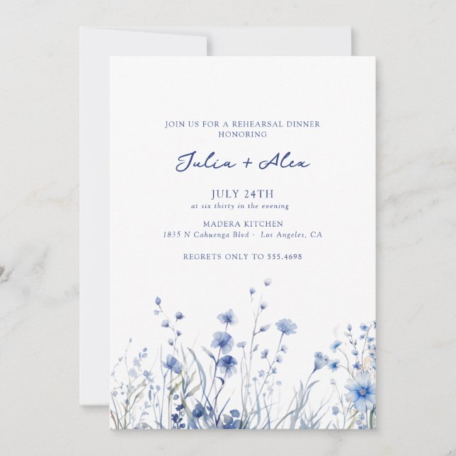Dusty Blue Flowers | Rehearsal Dinner Invitation (Front)