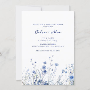 Dusty Blue Flowers   Rehearsal Dinner Invitation