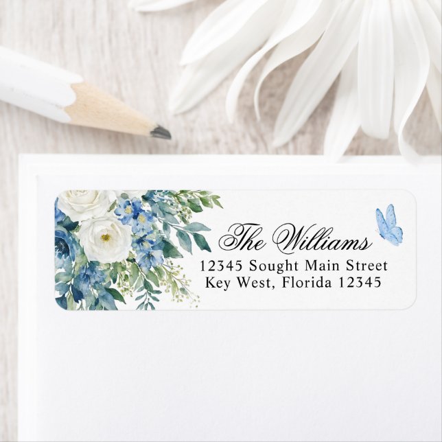 Dusty Blue Flowers Return Address Labels (Insitu)