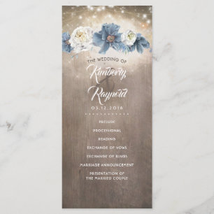 Dusty Blue Flowers Rustic Country Wedding Programs Programme