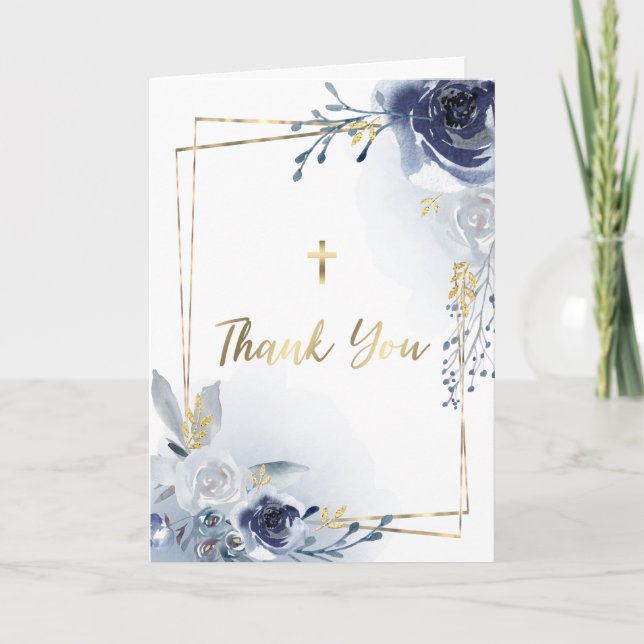 Dusty blue flowers | Thank You Invitation (Front)