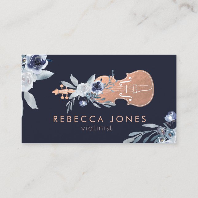dusty blue flowers violinist business card (Front)