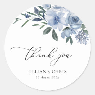 dusty blue flowers wedding classic round sticker
