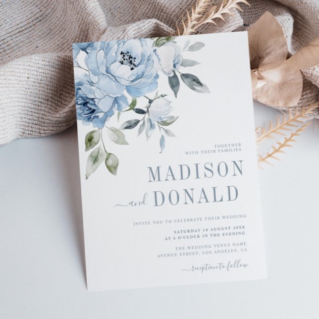 dusty blue flowers wedding invitation (Creator Uploaded)
