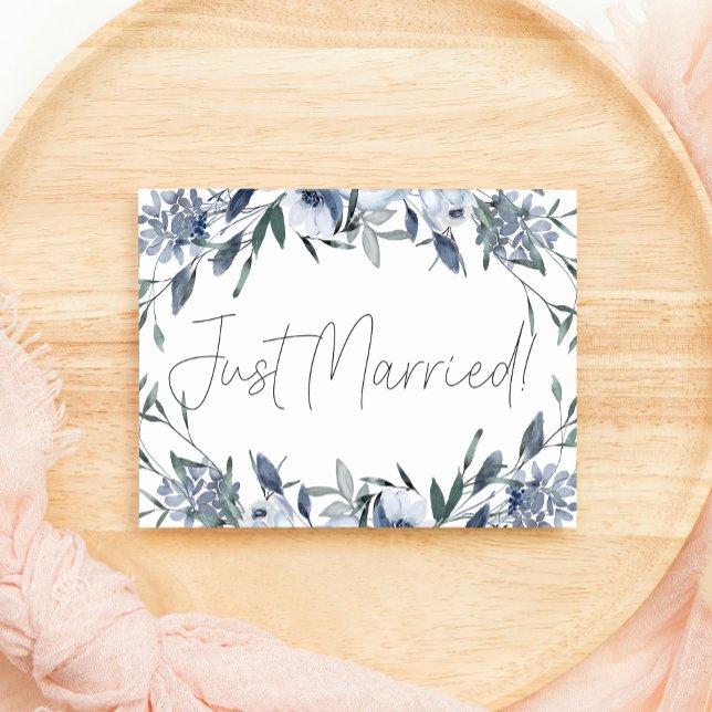 Dusty Blue Flowers Wedding Just Married (Creator Uploaded)