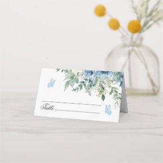 Dusty Blue Flowers Wedding  Place Card