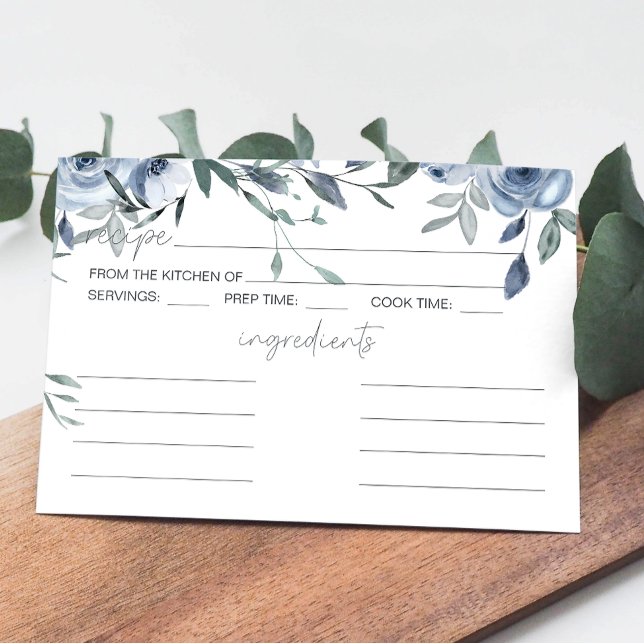 Dusty Blue Flowers Wedding Recipe Card (Creator Uploaded)
