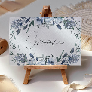 Dusty Blue Flowers Wedding Reserved Place Card