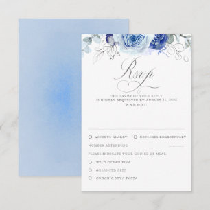 Dusty Blue Flowers Wedding RSVP Card