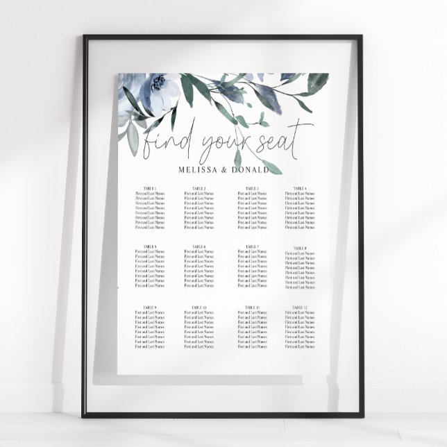 Dusty Blue Flowers Wedding Seating Chart (Creator Uploaded)