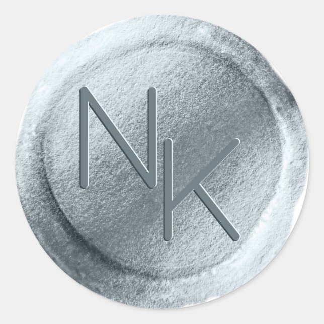 Dusty Blue Foil Wax Envelope Seal Monogram Sticker (Front)