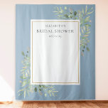 Dusty Blue Foliage Bridal Shower Photo Backdrop Tapestry<br><div class="desc">Featuring delicate watercolor greenery leaves on a dusty blue background,  this chic bridal shower photo booth backdrop can be personalised with the bride's name and special date. Designed by Thisisnotme©</div>