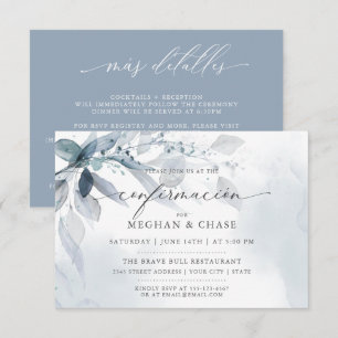Dusty Blue Foliage CUSTOM3 RSVP DETAILS Invitation