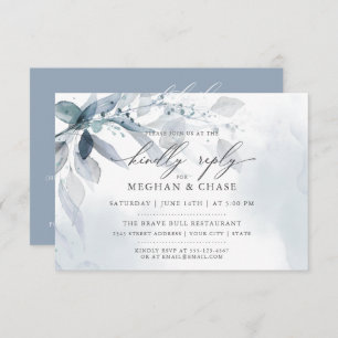 Dusty Blue Foliage CUSTOM RSVP DETAILS Invitation