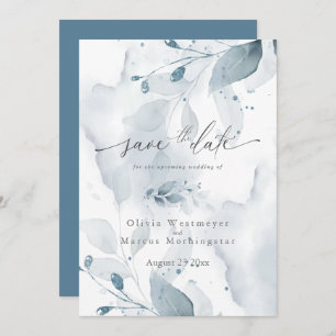 Dusty Blue Foliage Save the Date Invitation