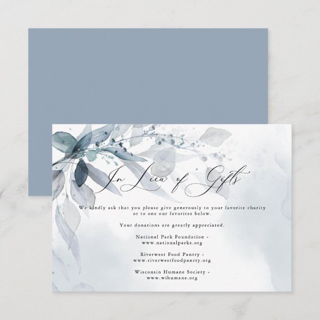 Dusty Blue Foliage Watercolor Gift Request  Invitation (Front/Back)