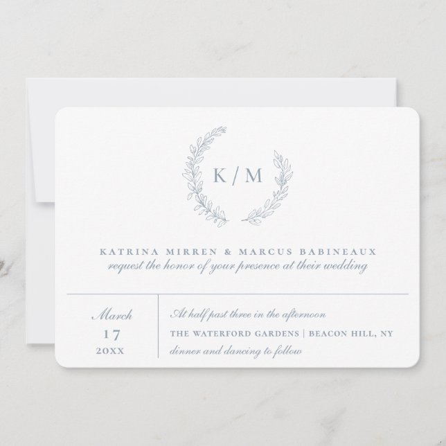 Dusty Blue Foliage Wreath Monogram Wedding (Front)