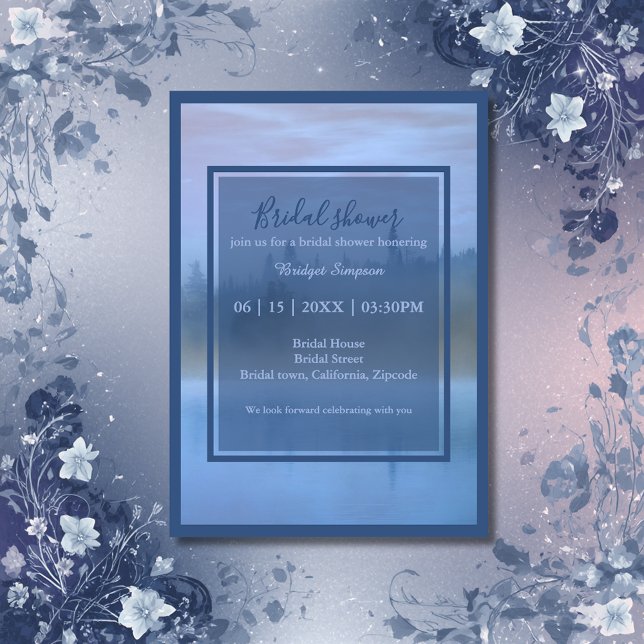 dusty blue forest landscape bridal shower invitation (Creator Uploaded)