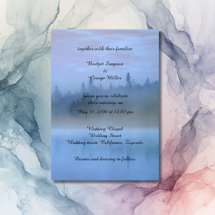 dusty blue forest landscape wedding invitation