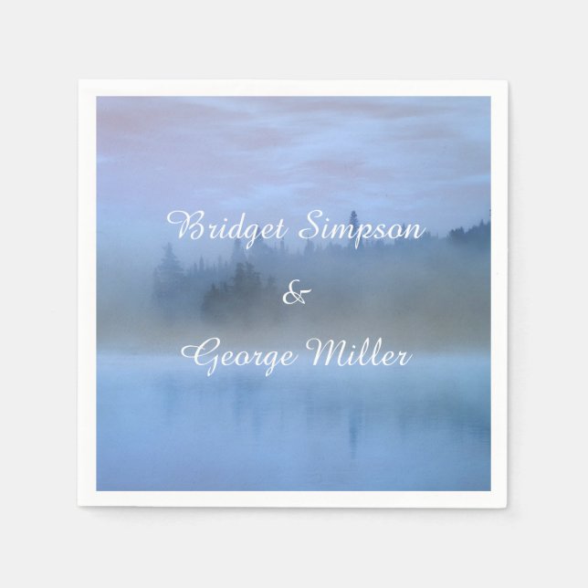 dusty blue forest landscape wedding napkin (Front)