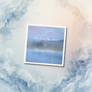 dusty blue forest landscape wedding napkin