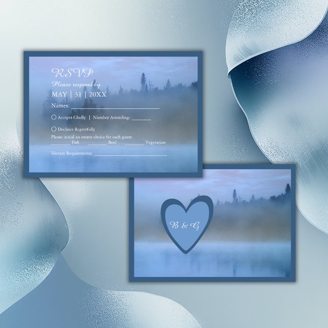 dusty blue forest landscape wedding RSVP card (Creator Uploaded)