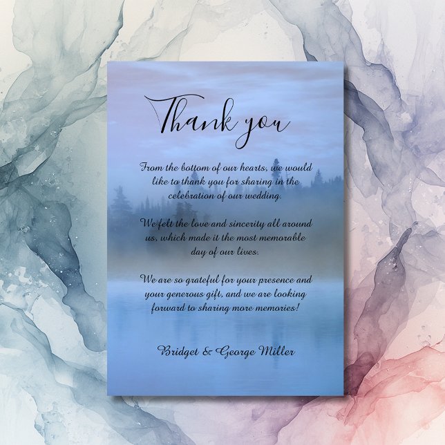 dusty blue forest landscape wedding thank you card (Creator Uploaded)