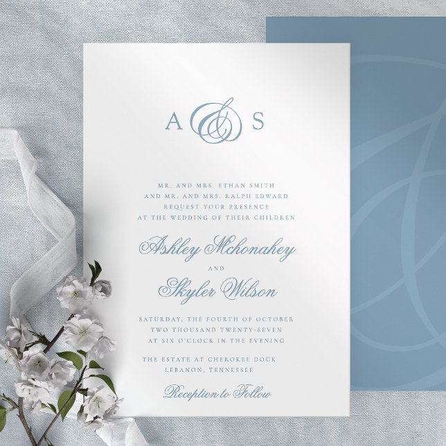 Dusty Blue Formal Wedding Invitation (Creator Uploaded)