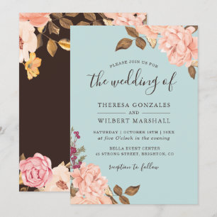 Dusty Blue French Countryside Blush Floral Wedding Invitation